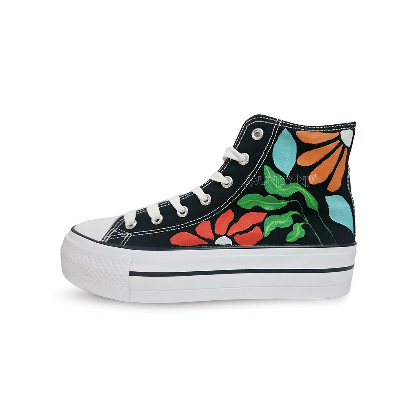 Platform Black Shoes / Flores - MUNPYNK