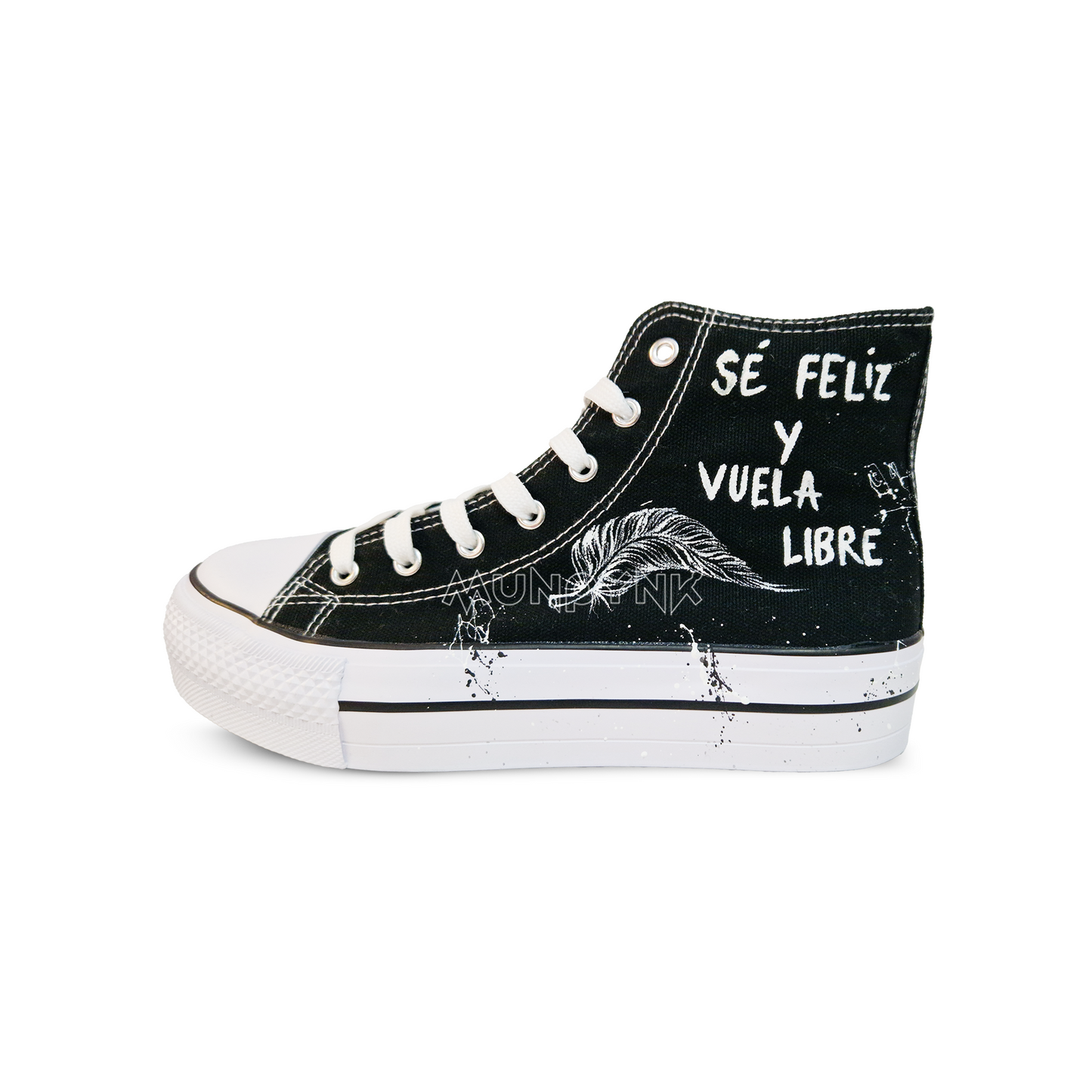 Zapatillas Pintadas Platform / Calavera con Pluma / Black