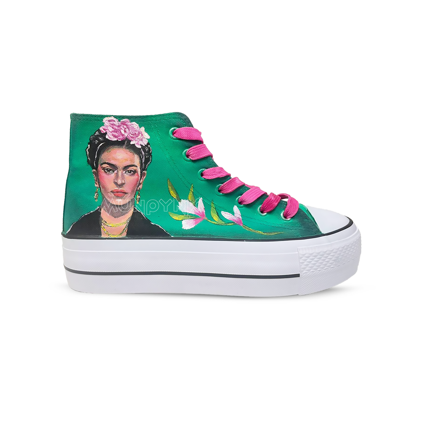Zapatillas pintada Platform / Frida Kahlo Retrato Verde