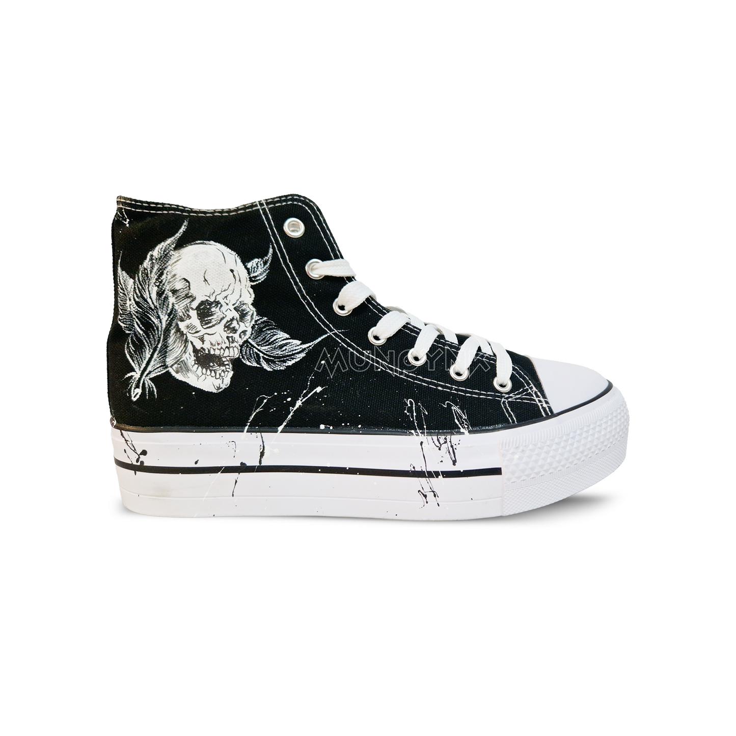 Zapatillas Pintadas Platform / Calavera con Pluma  / Black