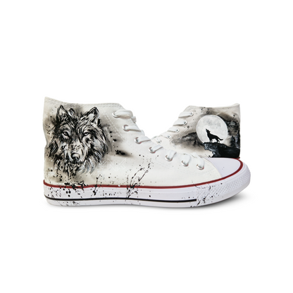 Zapatillas Pintadas Munpynk Lobo y Luna /  Blanco y Negro