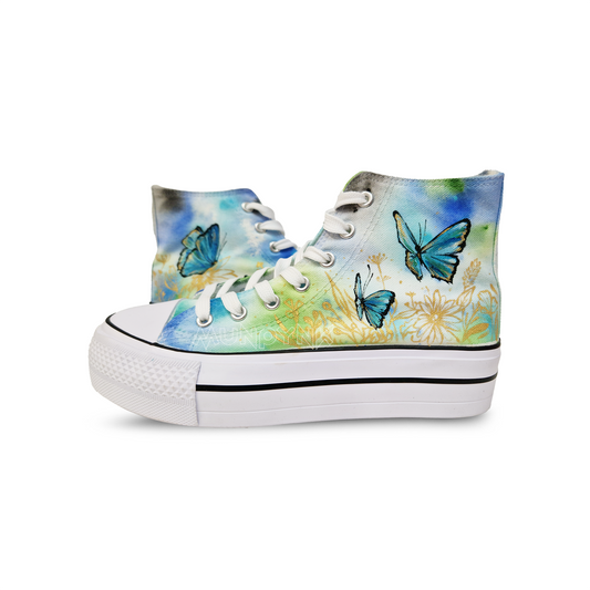 Zapatillas Pintadas Platform / Mariposas / Blue and Gold