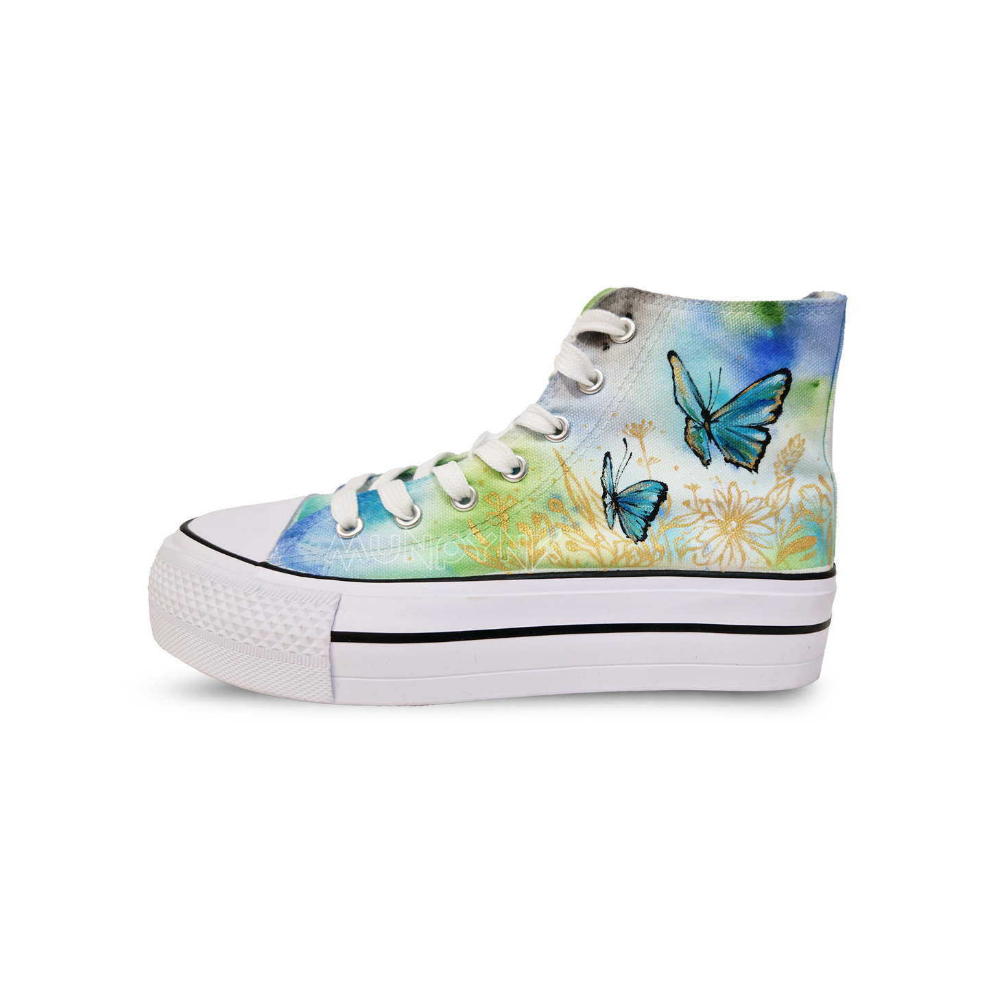 Zapatillas Pintadas Platform / Mariposas / Blue and Gold