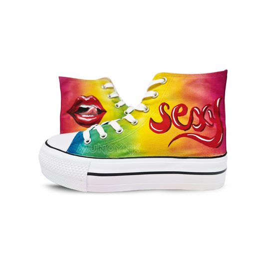 Zapatillas Pintadas Platform / Sexy + lips / Arcoíris