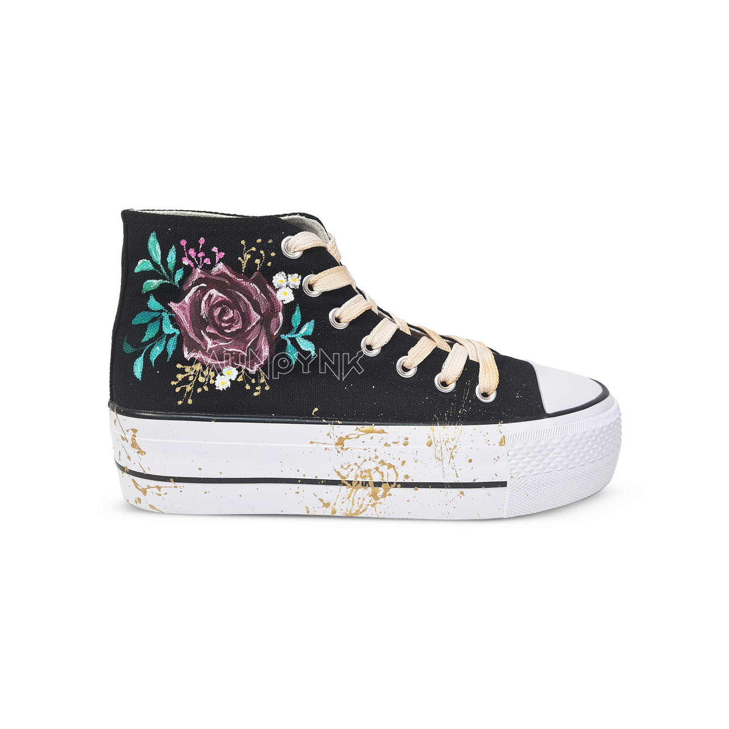 Zapatillas Pintadas Platform / Rosas En Negro