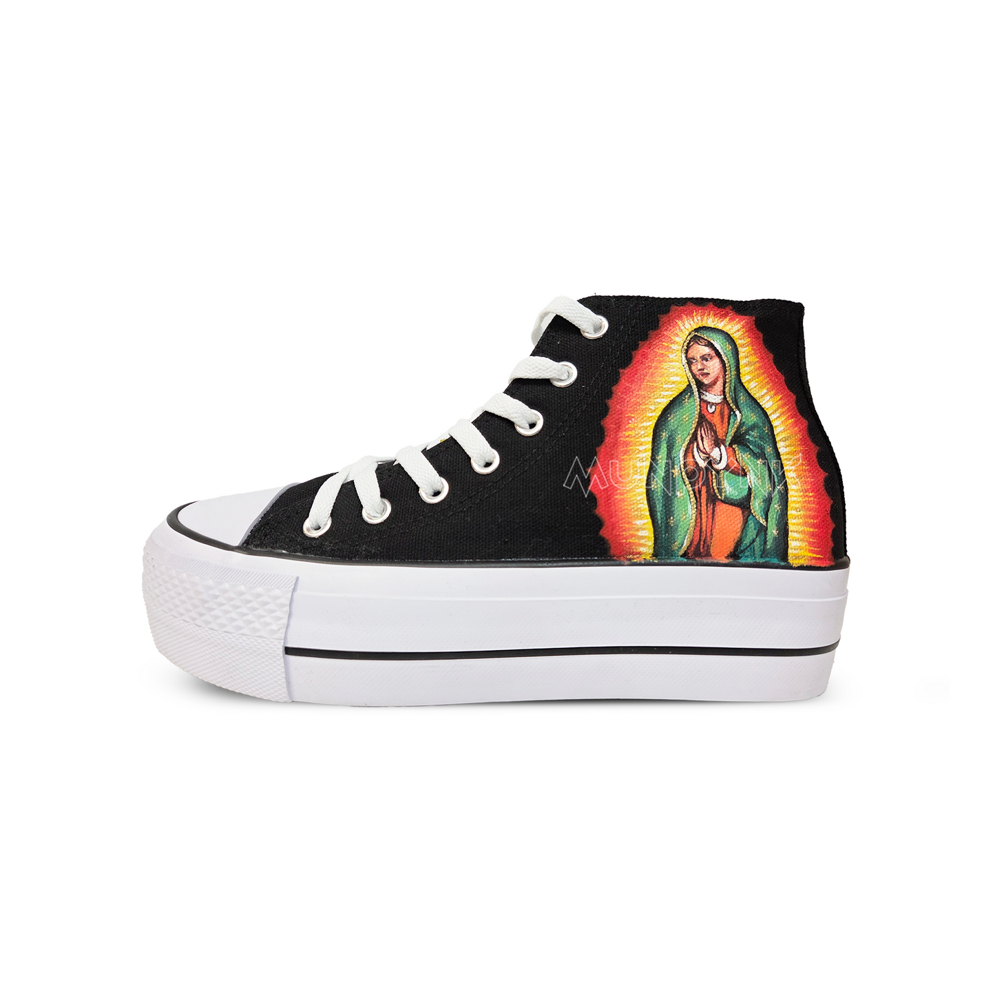 Zapatillas Pintadas Platform / Calavera Mexicana con Virgen / Black
