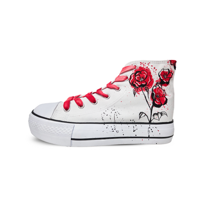 Zapatillas Pintadas Platform / Flores Rojos