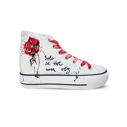 Zapatillas Pintadas Platform / Flores Rojos