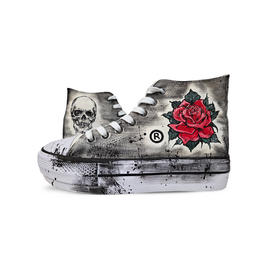 Zapatillas Pintadas Plataforma / Calavera Red Rose