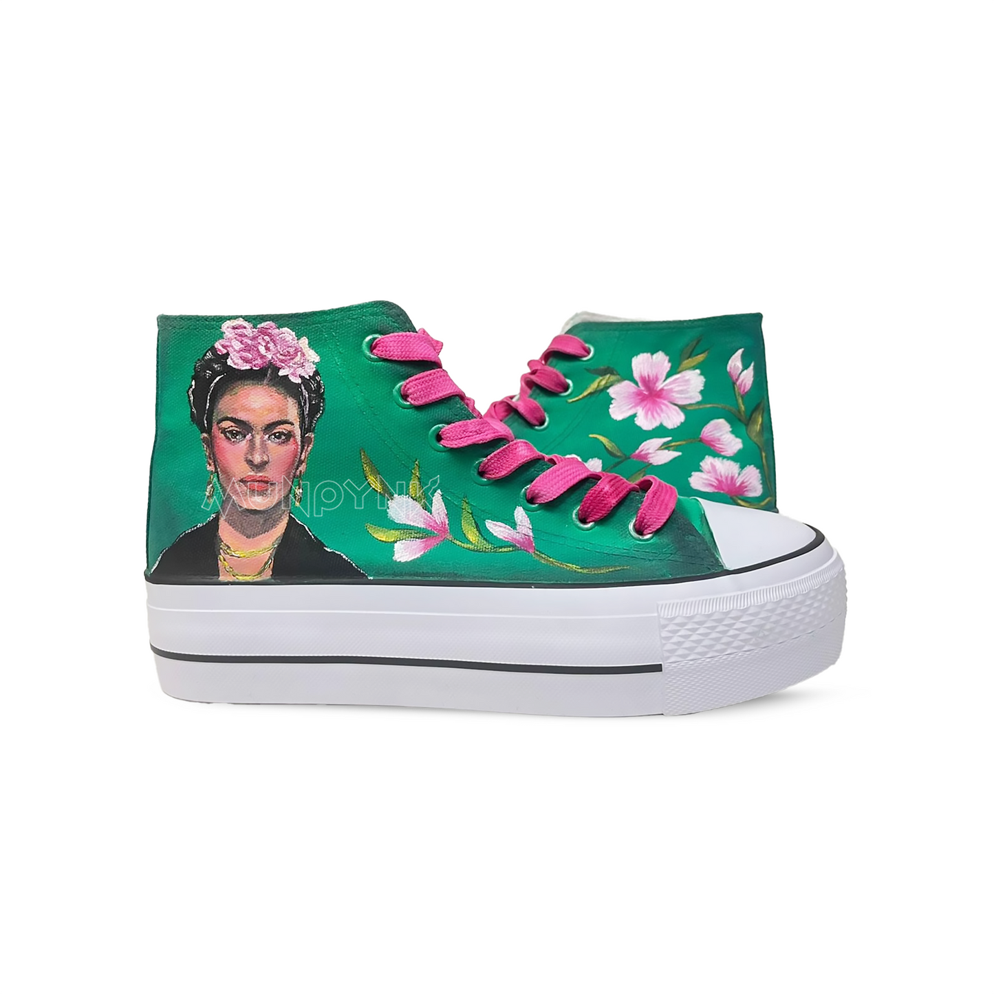 Zapatillas pintada Platform  / Frida Kahlo Retrato Verde