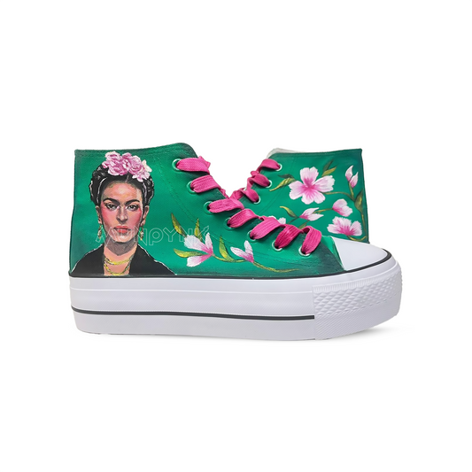 Zapatillas pintada Platform  / Frida Kahlo Retrato Verde